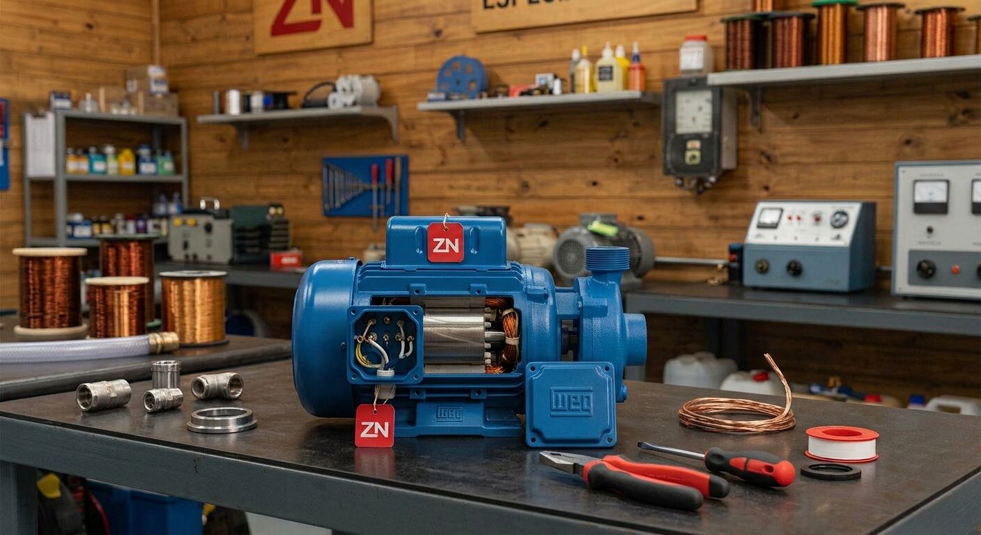 Bancada de trabalho da oficina ZN Motores Elétricos, em Xangri-lá/RS